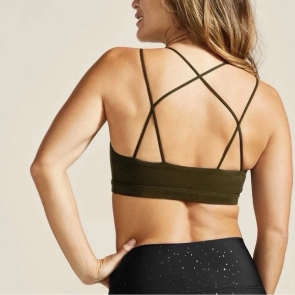 Peloton Speed Up Strappy Sports Bra Size XL Olive Green Front Logo - Picture 2 of 8